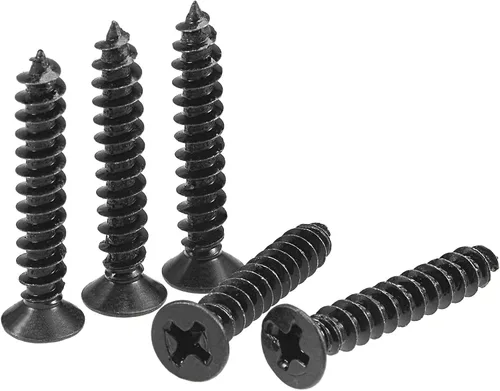 Vista 16 de uxcell Tornillos de madera M3 x 0.472 in Tornillos de cabeza plana Phillips de acero al carbono Autoperforantes Negro 200pcs