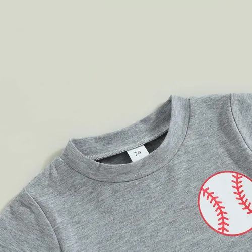 Vista 5 de Conjunto de 2 piezas de camiseta y pantalones cortos de béisbol con estampado de letras para bebé niño