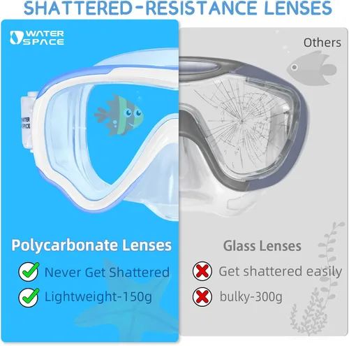 Vista 5 de Water Space Gafas de natación para niños con cubierta de nariz para niños y jóvenes de 3 a 15 años, lentes antiroturas con protección UV, sin fugas