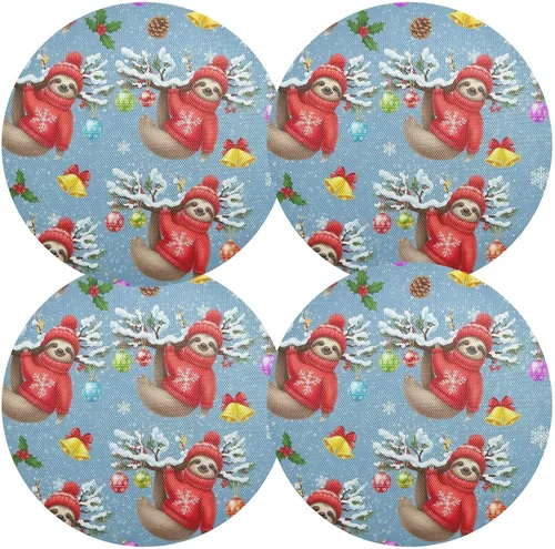 Vista 2 de Cute Sloth Red Dining Room Table Placemats, Non Slip Placemats Round Washable for Kitchen Table one sizex4