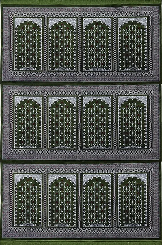 Vista 6 de Modefa Alfombra de oración musulmana, oraciones en grupo grande, verde geométrico, 12 personas Alfombra de oración de múltiples personas