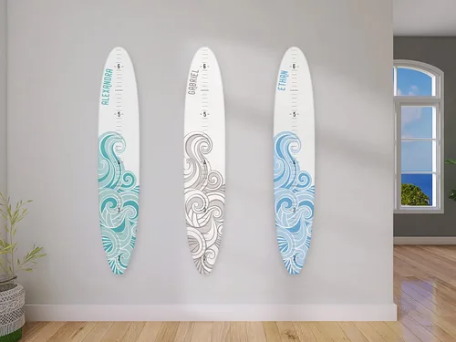 Vista 5 de HEADWATERS STUDIO Tabla de crecimiento de decoración de pared de tabla de surf de madera - Blue Wave