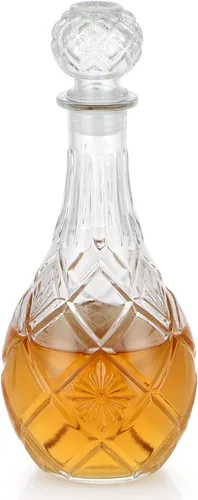 Vista 10 de MDLUU Decantador de vidrio con tapón hermético, botella de licor de 25.3 onzas líquidas para vino, whisky, brandy, vodka (flor grabada)