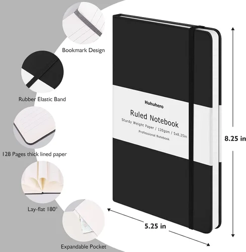 Vista 2 de Huhuhero - Diario para cuaderno con líneas, papel grueso de 120 g/m², cuaderno a rayas para la universidad, cuadernos de tapa dura para tomar notas