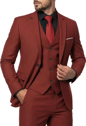 Vista 11 de MY'S Conjunto de traje de 3 piezas para hombre con corbata, chaqueta ajustada de un botón, chaleco y pantalones, blazer para fiestas, bodas, bailes
