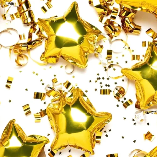 Vista 4 de Globos de estrella, 50 globos de aluminio dorados en forma de estrella de 10 pulgadas para fiesta de cumpleaños, ceremonia de graduación, boda