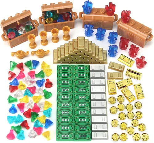 Vista 10 de Kit de cofre del tesoro pirata, juego de bloques de construcción de gemas Marrón