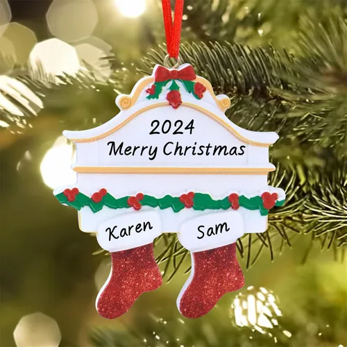 Vista 7 de Adornos de Navidad personalizados para calcetines, adornos de Navidad grabados, decoración de árbol de Navidad personalizada para familiares