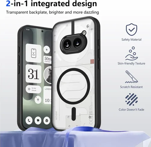 Vista 45 de Funda magnética transparente compatible con Xiaomi 17T, color negro 2 en 1 PC + TPU cubierta de teléfono a prueba de golpes, carcasa protectora