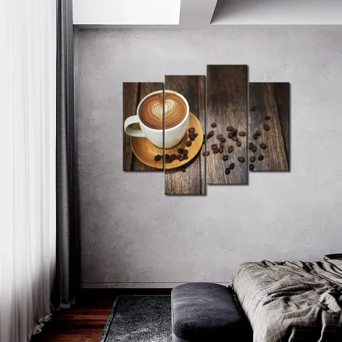 Vista 2 de Arte de pared de café marrón para bar, impresión de imagen con tema de café en lienzo para cocina, sala de estar, decoración del hogar