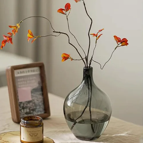 Vista 9 de Jarrón pequeño de cristal negro, jarrones negros decorativos para decoración del hogar, B; florero para centro de mesa, decoración de mesa