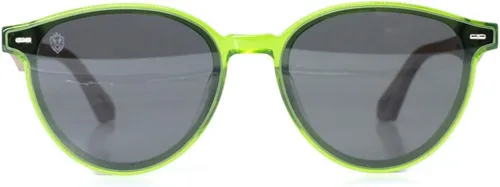 Vista 2 de Gafas de sol transparentes verdes redondas, lentes grises polarizadas, lentes rectas, patillas de madera, ligeras, cómodas y de moda, acabado