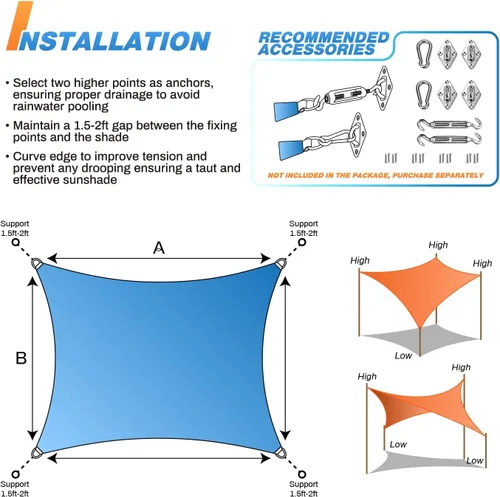 Vista 7 de TANG - Toldo tipo vela de 2 x 2 pies, rectangular, para dar sombra, protección UV, tela para sombra, cubierta para pérgola, para exteriores, patio