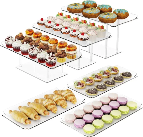 Vista 7 de HeiMma Juego de 3 Piezas para Exhibición de Mesa de Postres, Soportes Transparentes de Acrílico para Buffet, Elevador para Cupcakes, Postres