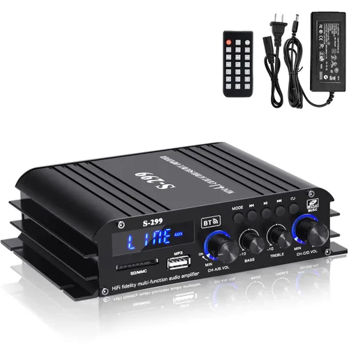 Vista 7 de Amplificador de audio Bluetooth S299 Max 800W para el hogar, RMS 40Wx4 4.1CH Amplificador de potencia Bluetooth con subwoofer activo, sistema
