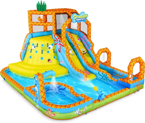 Vista 10 de SUNNY & FUN Mega Climb N' Go - Parque acuático inflable con dos toboganes Heavy-Duty Oxford Blow-Up Water Park for Kids Backyard with Deep Splash