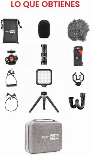 Vista 7 de USKEYVISION Kit de videoblogs para teléfono inteligente, micrófono de metal, luz Tiktok, YouTube, equipo de podcast para iPhone 16/15/14