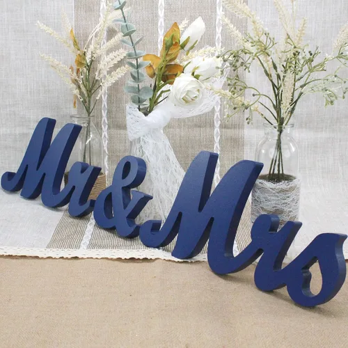 Vista 9 de Letras de madera y pancarta para boda - Just Married & Mr. & Ms. Decoración - Oro champán