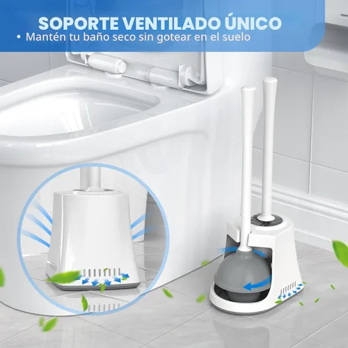 Vista 6 de LOVLOY Juego de émbolo y cepillo de inodoro con soporte, cepillo de cuenco y émbolo de inodoro resistente con soporte ventilado, combo de cepillo