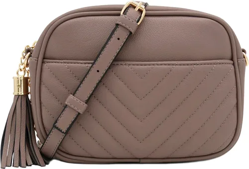 Vista 25 de Bolsa cruzada para cámara con acolchado en zigzag de FashionPuzzle con correa de cadena y borla Negro