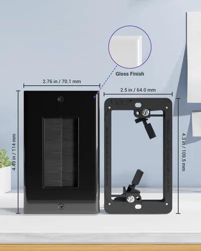 Vista 2 de VCE Placa de pared de cepillo con soporte, inserto de paso de cable, cubierta de pared decorativa de una sola banda para cables de bajo voltaje