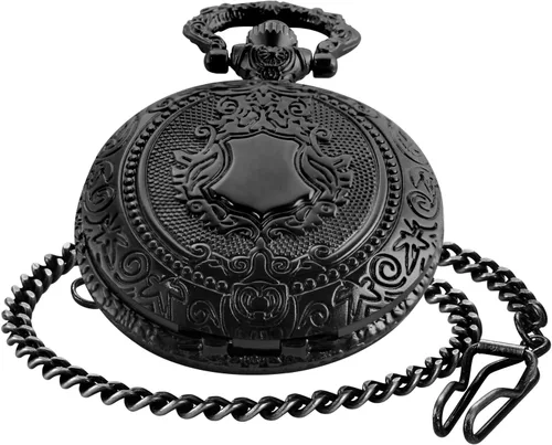 Vista 2 de Realpoo Black Shield - Reloj de bolsillo para hombre, escala digital de números arábigos, reloj de bolsillo de cuarzo para hombre, relojes