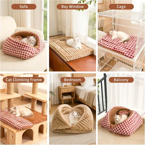 Vista 7 de Cama para gatos para interiores, autocalentable, cama para gatos, camas Rojo