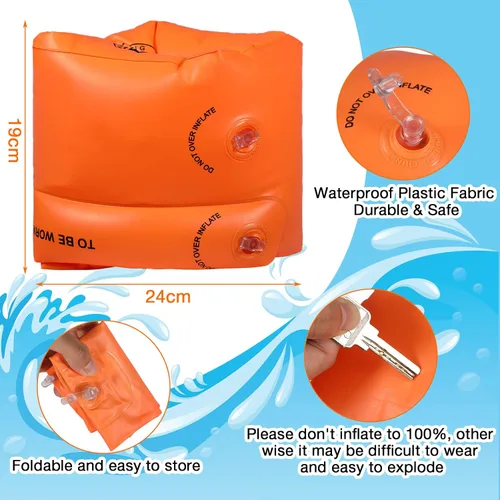 Vista 3 de Paquete de 6 flotadores de brazo para adultos, flotadores de cinturón de natación, flotadores inflables portátiles, cinturón de natación con hebilla