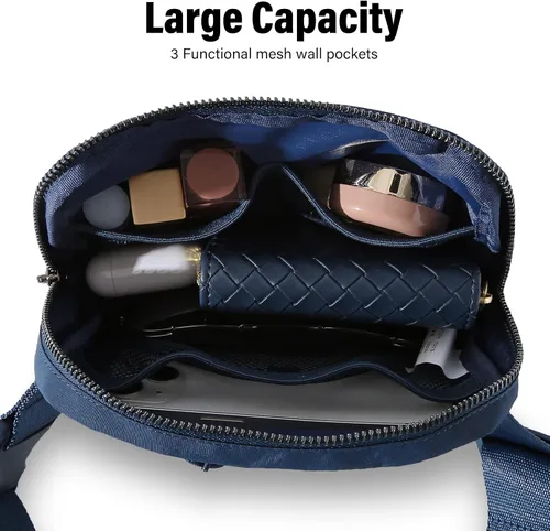 Vista 4 de Riñonera con cartera para tarjetas para mujeres y hombres, cangurera Everywhere con correa ajustable, mini cangureras unisex a la moda, Azul, A