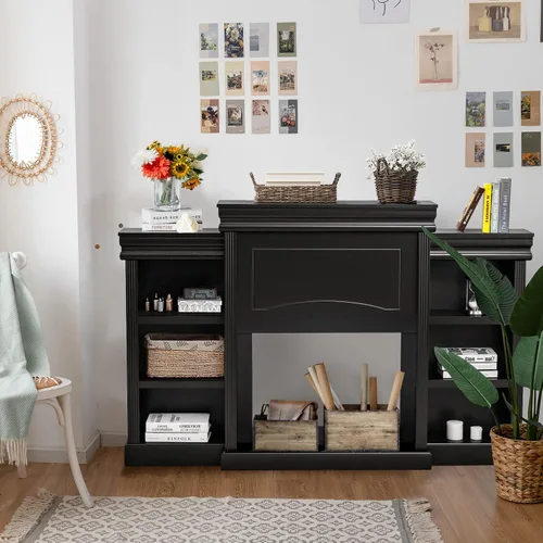 Vista 4 de Tangkula Soporte de mantel independiente de 70 pulgadas, gabinete moderno con chimenea para sala de estar, dormitorio, mesa consola de madera