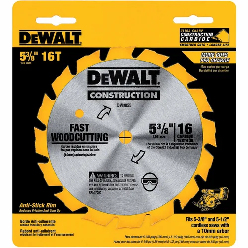 Vista 2 de DEWALT Hoja de sierra circular, 5 38 pulgadas, 16 dientes, corte de madera (DW9055)