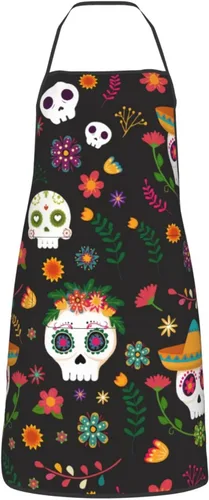 Vista 8 de Delantal de calavera de azúcar, delantales de cocina para hombres y mujeres, delantal de cocina, delantal de chef, delantales de jardín ajustables