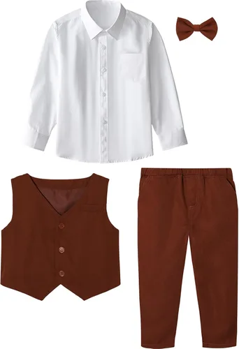 Vista 113 de A&J DESIGN Conjunto de traje de caballero para niños pequeños, 3 piezas, camisas, chaleco y pantalones