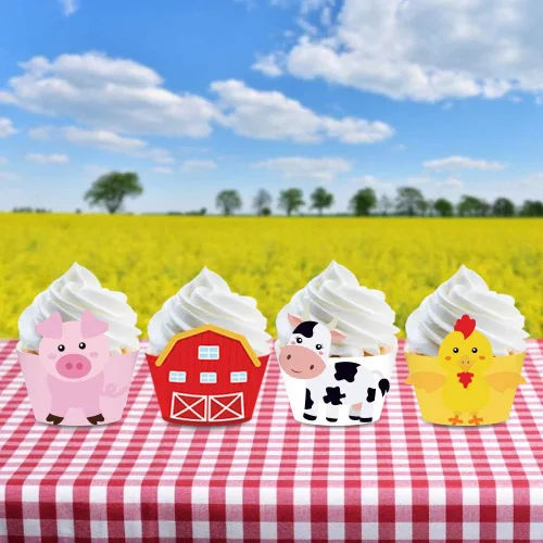 Vista 2 de 24 envoltorios de cupcakes de animales de granja para ducha, suministros de fiesta de cumpleaños, decoraciones de fiesta de boda