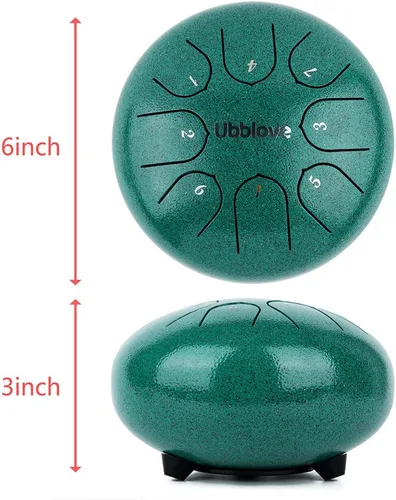 Vista 4 de Ubblove Tambor de lengua de acero para niños: 8 notas de 6 pulgadas clave de C Metal Steel Drums Instrumento con bolsa para meditación, yoga, Verde