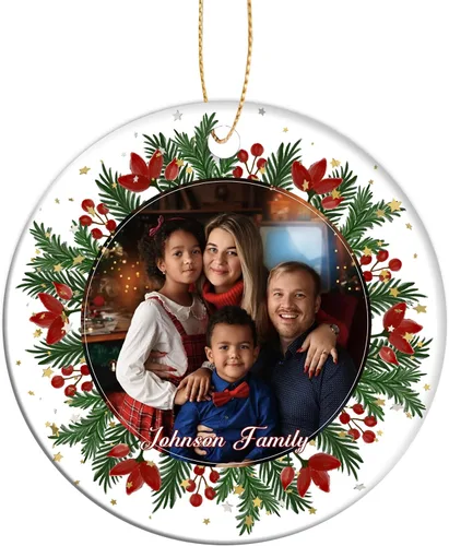 Vista 15 de Adorno de círculo de Navidad personalizado para la familia, adorno personalizado con nombre de familia para Navidad, adorno personalizado