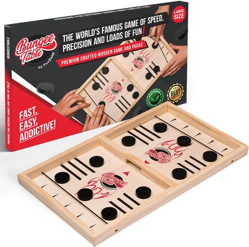 Vista 6 de Bungee Table Fast Sling Puck Game, 2-Player Wooden Tabletop Game