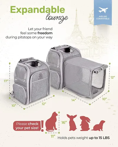 Vista 3 de Mochila transportadora grande para gatos, mochila de senderismo de viaje grande para mascotas, aprobada por aerolíneas, perfecta para gatos