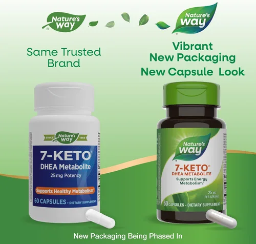 Vista 2 de Nature's Way 7-Keto, metabolito DHEA, apoya el metabolismo energético*, 25 mg de potencia por porción, sin gluten, vegano, 60 cápsulas