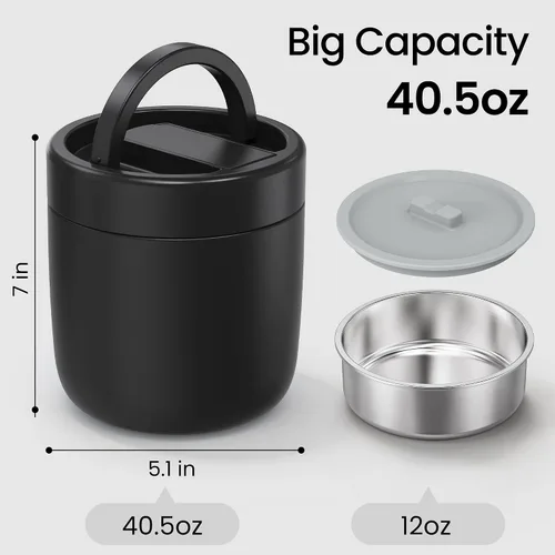Vista 4 de HOMEKOL Termo para sopa de comida caliente: contenedor de almuerzo aislado de 40.5 oz para adultos, tarro térmico de acero inoxidable con tarro