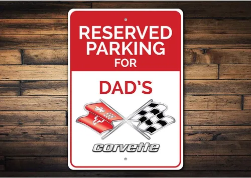 Vista 2 de Cartel de estacionamiento reservado para Chevy Corvette, letrero de automóvil, letrero de metal para garaje, 8 x 12 pulgadas