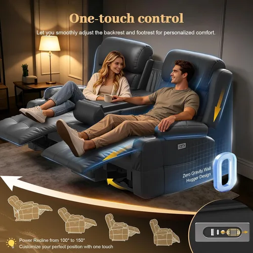 Vista 57 de Sofá de Dos Plazas Reclinable, Sofá Reclinable de Masaje con Gran Capacidad de Peso, Silla de Dos Plazas para RV en Liquidación con Consola, USB