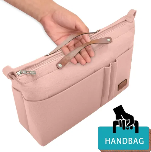 Vista 2 de Soyizom Organizador de bolso, organizador de bolsa de inserción para bolsos, organizador de fieltro con cremallera y bolsa de llavero en la bolsa