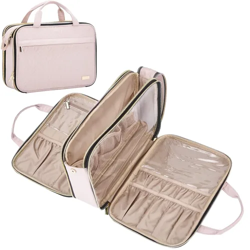 Vista 9 de NISHEL - Neceser de viaje, organizador de maquillaje portátil, bolsa de cosméticos plegable, estuche de viaje para artículos de tocador