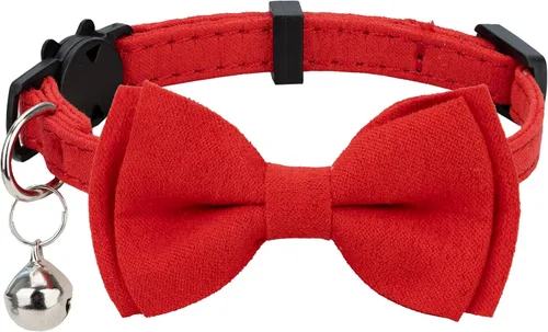 Vista 10 de Collar de gato con pajarita de campana Breakaway Kitten Small Pet Safety Solid Wedding Basic Pure Color Suede Soft Adjustable Sailor Bow - [1