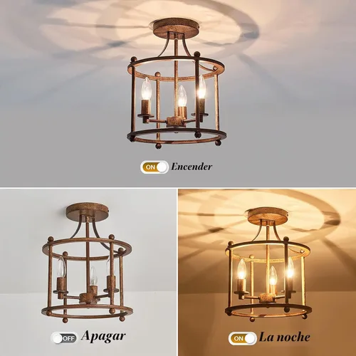 Vista 3 de UOFUS - Lámpara de techo de 3 luces estilo granja vintage, semiempotrada, en bronce rústico metálico, para isla, sala de estar, dormitorio, cocina