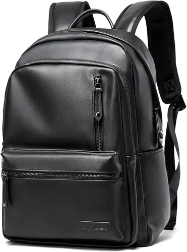 Vista 8 de Mochila de cuero para portátil impermeable de 14 pulgadas para negocios, Negro-a, Grande, Moda