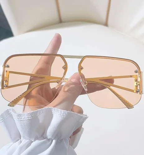 Vista 4 de BAODAREN Gafas de sol estilo aviador retro de moda para hombre y mujer, cuadrados, grandes, de metal, sin montura BS9000