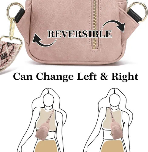 Vista 6 de INICAT Riñoneras cruzadas, bolsos de cuero para el pecho para mujer