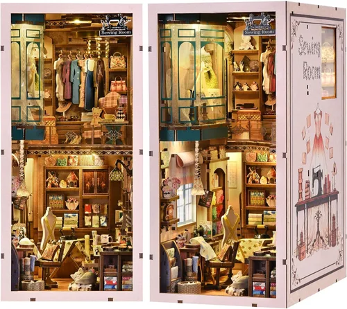 Vista 14 de fifijoy Kit de Rincón de Libros - Kit de Casa en Miniatura DIY para Adultos, Kit de Construcción de Casa Pequeña Cafetería Retro de los años 50